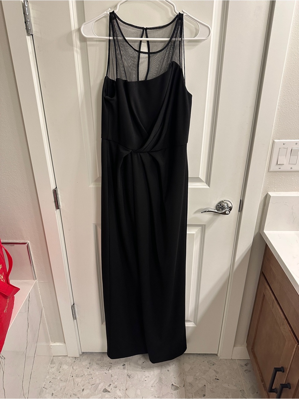 Adrianna Papell Black Maxi Dress with Sheer Mesh - wedding, formal, size 10